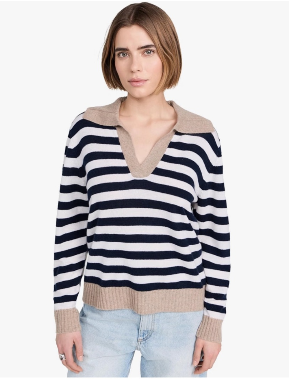 Jumper 1234 Stripe Collar Cashmere Pullover Navy, Cream  Size 1 Small - Picture 5 of 13